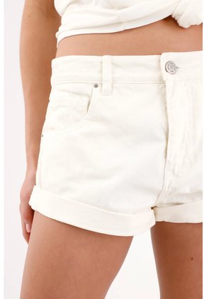 Tennis Bermuda Ajustada De Tiro Corto Con Dobladillo Vuelto En Algodón Blanco Crudo Para Mujer