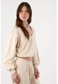 Tennis Buzo Para Mujer Algodón Beige Fit Relajado Con Escote V de Tennis