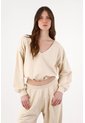 Tennis Buzo Para Mujer Algodón Beige Fit Relajado Con Escote V de Tennis