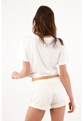 Tennis Bermuda Ajustada De Tiro Corto Con Dobladillo Vuelto En Algodón Blanco Crudo Para Mujer