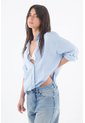 Tennis Camisa Para Mujer Lino Azul Fit Relajado Con Botones de Tennis