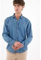 Tennis Camisa Para Hombre En Poliéster Azul Rayas Fit Relajado de Tennis