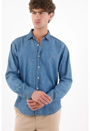 Tennis Camisa Para Hombre En Poliéster Azul Rayas Fit Relajado