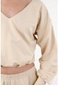 Tennis Buzo Para Mujer Algodón Beige Fit Relajado Con Escote V de Tennis