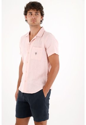 Camisa En 100% Lino Rosada Para Hombre