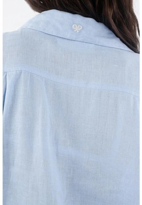 Tennis Camisa Para Mujer Lino Azul Fit Relajado Con Botones