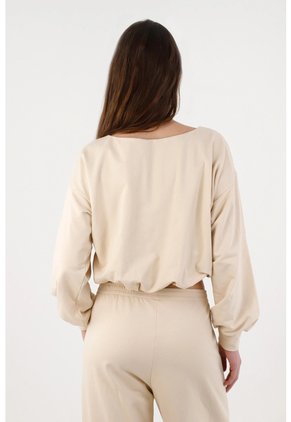 Tennis Buzo Para Mujer Algodón Beige Fit Relajado Con Escote V