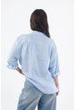 Tennis Camisa Para Mujer Lino Azul Fit Relajado Con Botones de Tennis