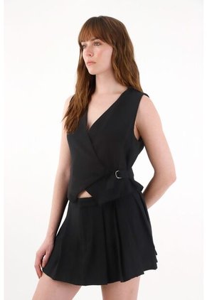 Tennis Chaleco Cruzado Negro Para Mujer