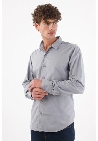 Tennis Camisa Para Hombre En Algodón Gris Claro Fit Clásico Con Mini Bordado De Raquetas Tennis