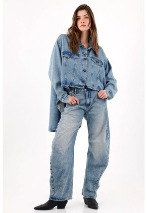 Tennis Chaqueta Oversize Con Bajo Asimétrico En Denim Azul Para Mujer
