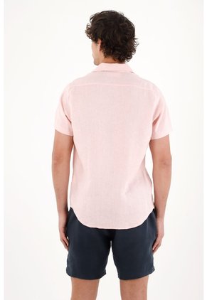 Camisa En 100% Lino Rosada Para Hombre