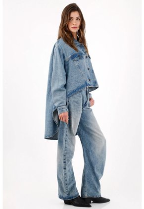 Tennis Chaqueta Oversize Con Bajo Asimétrico En Denim Azul Para Mujer
