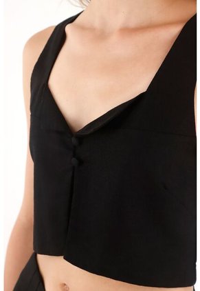 Tennis Camisa Crop En 100% Lino Negra Para Mujer