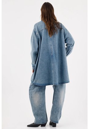 Tennis Chaqueta Oversize Con Bajo Asimétrico En Denim Azul Para Mujer