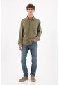 Tennis Camisa Para Hombre De Algodón Verde Oliva Regular Fit Con Bolsillo De Parche de Tennis