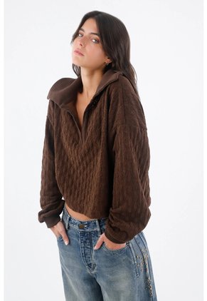Tennis Buzo Para Mujer En Algodón Marrón Fit Relajado Texturizado
