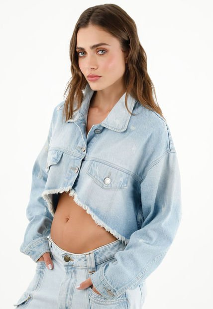 Chaqueta Crop Azul Para Mujer