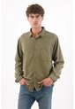 Tennis Camisa Para Hombre De Algodón Verde Oliva Regular Fit Con Bolsillo De Parche de Tennis