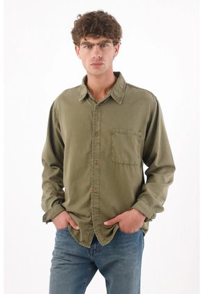 Tennis Camisa Para Hombre De Algodón Verde Oliva Regular Fit Con Bolsillo De Parche