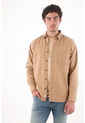 Tennis Camisa Relajada Con Bolsillo Cuadrado En Algodón Camel Para Hombre