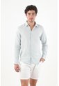 Tennis Camisa Fit Regular Con Botones Crema En Lino Azul Hielo Para Hombre de Tennis