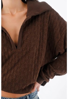 Tennis Buzo Para Mujer En Algodón Marrón Fit Relajado Texturizado