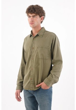Tennis Camisa Para Hombre De Algodón Verde Oliva Regular Fit Con Bolsillo De Parche