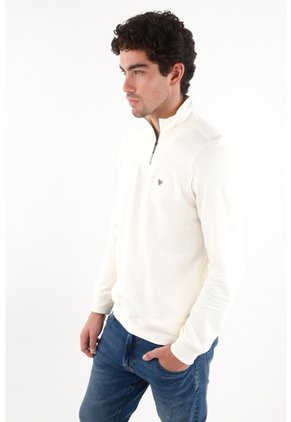 Tennis Buzo Para Hombre De Algodón Blanco Crudo Fit Clásico Con Bordado De Raquetas