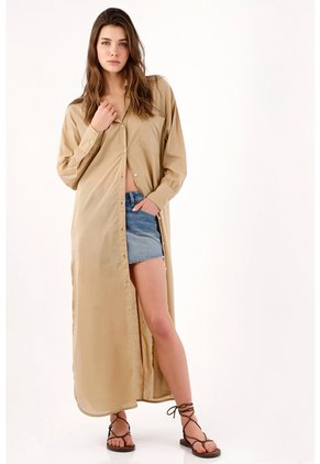 Tennis Camisa Oversize Con Aberturas Laterales En Algodón Beige Para Mujer