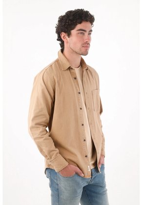 Tennis Camisa Relajada Con Bolsillo Cuadrado En Algodón Camel Para Hombre