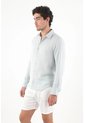 Tennis Camisa Fit Regular Con Botones Crema En Lino Azul Hielo Para Hombre de Tennis