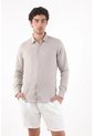 Tennis Camisa Corte Recto Con Botones Crema En Lino Gris Claro Para Hombre de Tennis