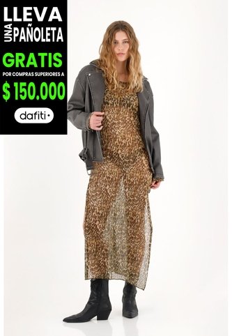 Vestido Largo Traslúcido Animal Print Para Mujer Tennis