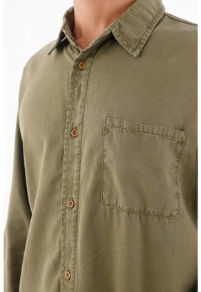 Tennis Camisa Para Hombre De Algodón Verde Oliva Regular Fit Con Bolsillo De Parche
