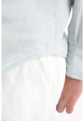 Tennis Camisa Fit Regular Con Botones Crema En Lino Azul Hielo Para Hombre