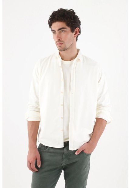 Tennis Camisa Regular Fit Con Frente Limpio En Algodón Crema Para Hombre