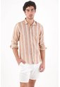 Tennis Camisa Regular Fit Con Rayas Verticales Texturizadas De Poliéster Beige Arena Para Hombre de Tennis