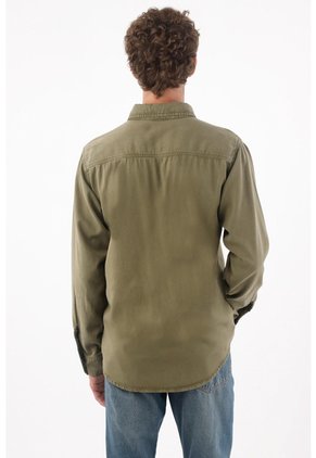 Tennis Camisa Para Hombre De Algodón Verde Oliva Regular Fit Con Bolsillo De Parche