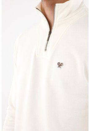 Tennis Buzo Para Hombre De Algodón Blanco Crudo Fit Clásico Con Bordado De Raquetas