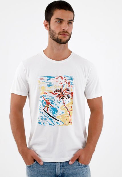 Camiseta Cuello Redondo Blanca Para Hombre