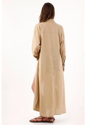 Tennis Camisa Oversize Con Aberturas Laterales En Algodón Beige Para Mujer