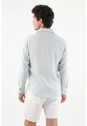 Tennis Camisa Fit Regular Con Botones Crema En Lino Azul Hielo Para Hombre
