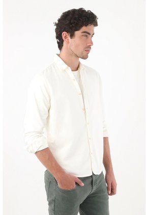 Tennis Camisa Regular Fit Con Frente Limpio En Algodón Crema Para Hombre