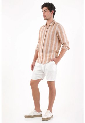 Tennis Camisa Regular Fit Con Rayas Verticales Texturizadas De Poliéster Beige Arena Para Hombre