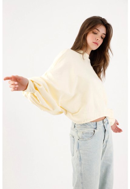 Tennis Buzo Oversize Cropped Con Mangas Abullonadas En Algodón Amarillo Pastel Para Mujer