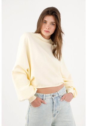 Tennis Buzo Oversize Cropped Con Mangas Abullonadas En Algodón Amarillo Pastel Para Mujer