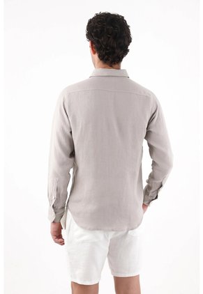 Tennis Camisa Corte Recto Con Botones Crema En Lino Gris Claro Para Hombre