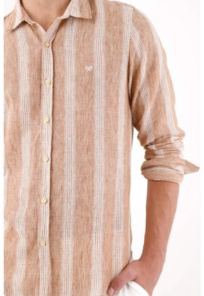Tennis Camisa Regular Fit Con Rayas Verticales Texturizadas De Poliéster Beige Arena Para Hombre