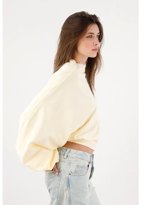 Tennis Buzo Oversize Cropped Con Mangas Abullonadas En Algodón Amarillo Pastel Para Mujer